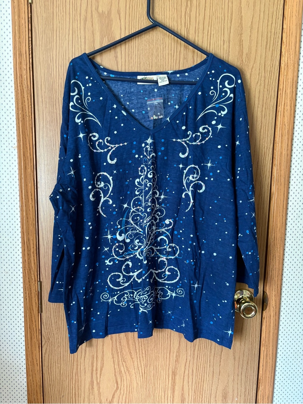 Collections Etc Women's holiday Cotton Tunic Blue XXL Like New